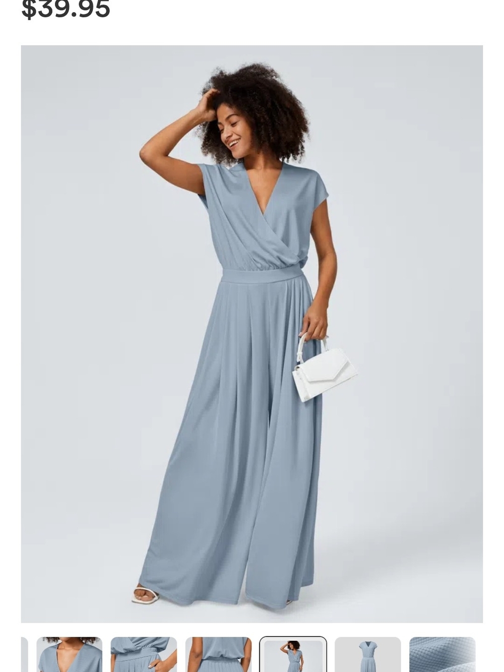 HALARA Light Blue Surplice Wide-Leg Jumpsuit
